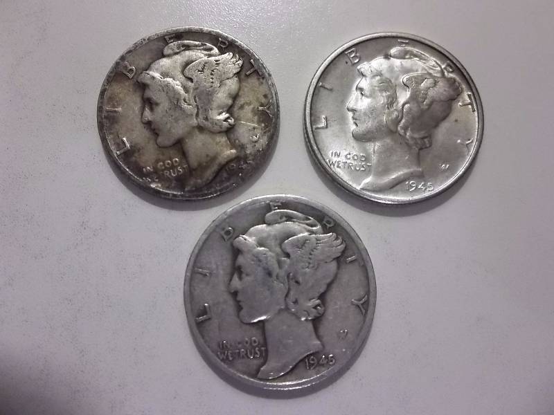 1945,1945 D,1945 S Mercury Dimes Higher Grades