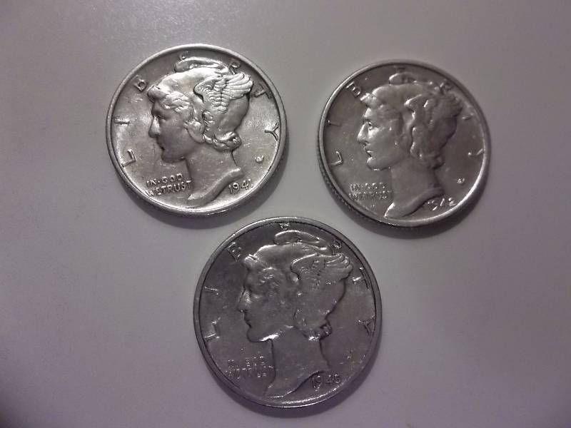 1941, 1942, 1945 Mercury Dimes Better Grades & Brilliant