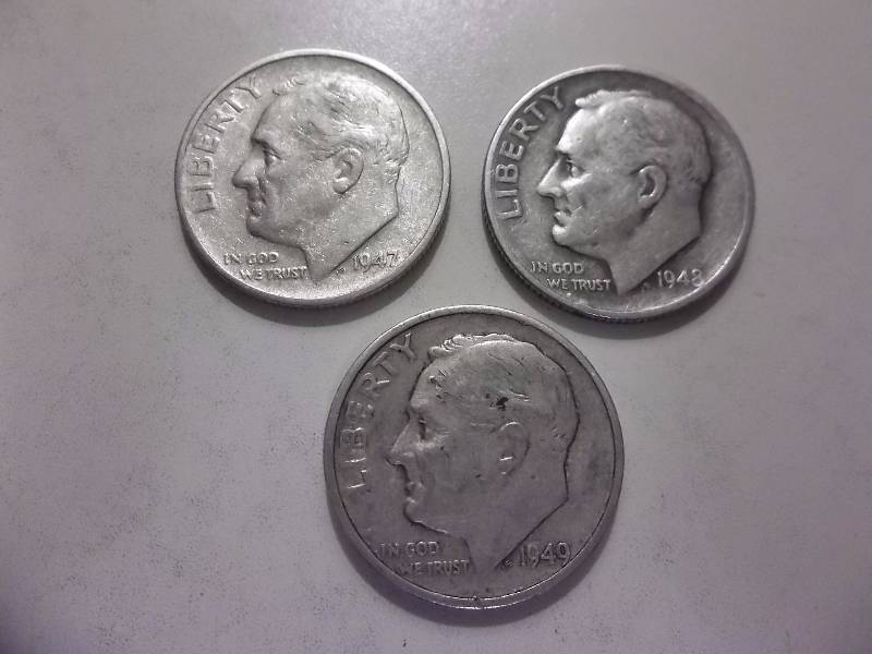 1947 S,1948 S,1949 S Roosevelt Dimes Better Grades