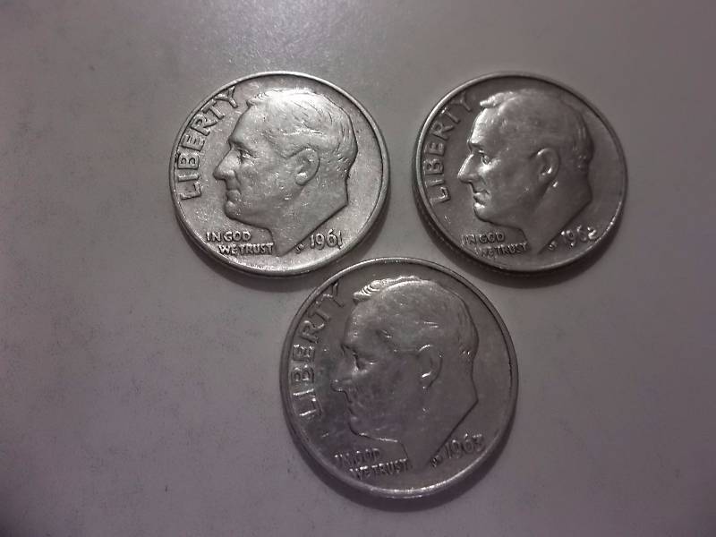 1961 D, 1962 D, 1963 Roosevelt Dimes Better Grades