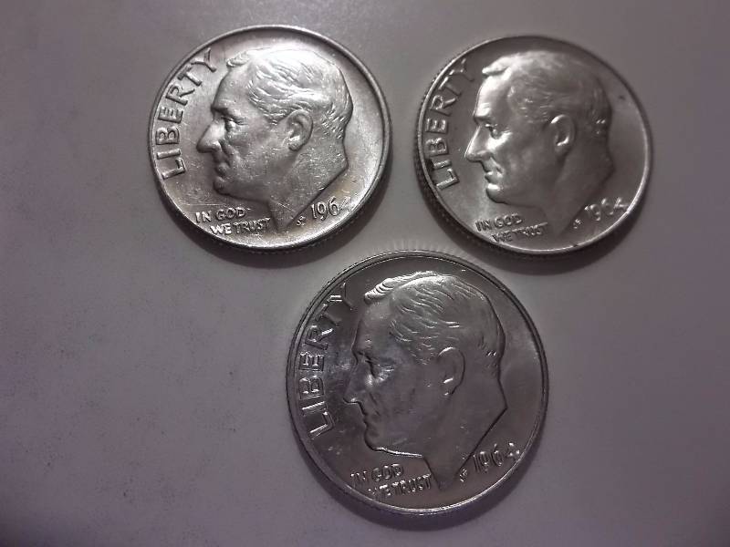 1964, 1964 D, 1964 D Roosevelt Dimes Better Grades & Brilliant