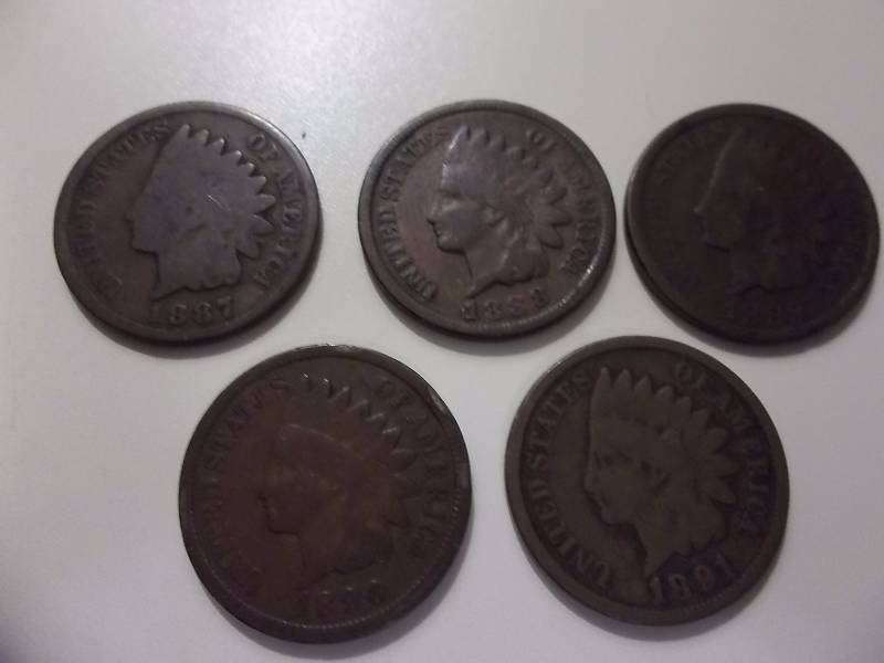 1887, 1888, 1889, 1890, 1891 Indian Head Cents