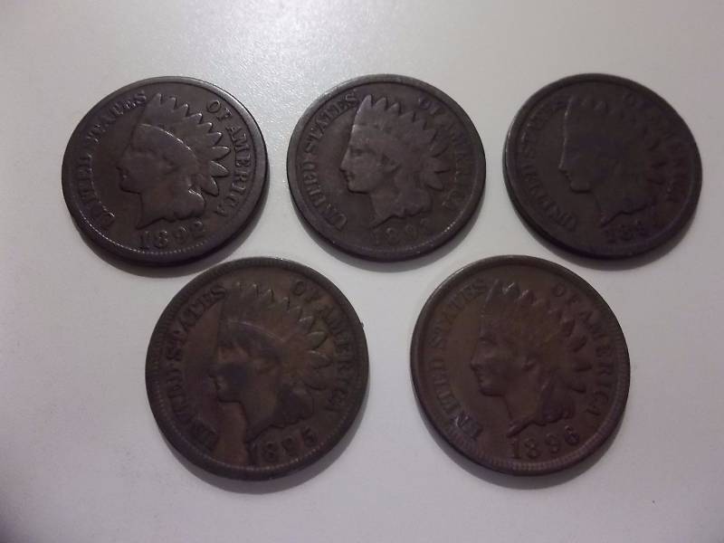 1892, 1893, 1894, 1895, 1896 Indian Head Cents
