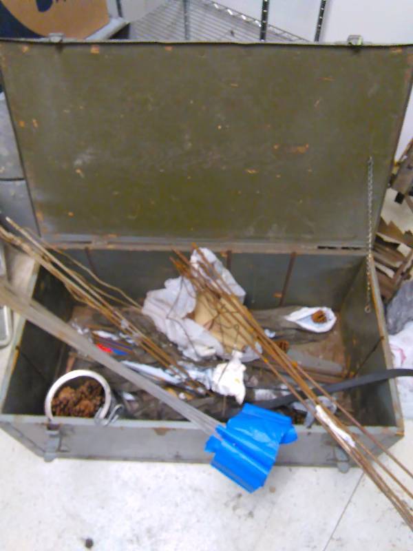 Wood Box 33� L x 18� W x 13� H and contents