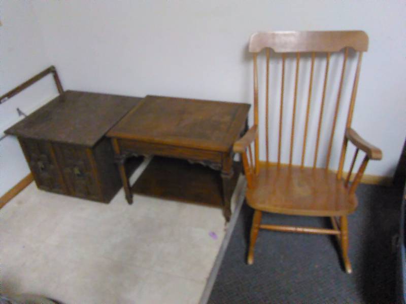 Vintage end tables (2) and wooden rocking chair