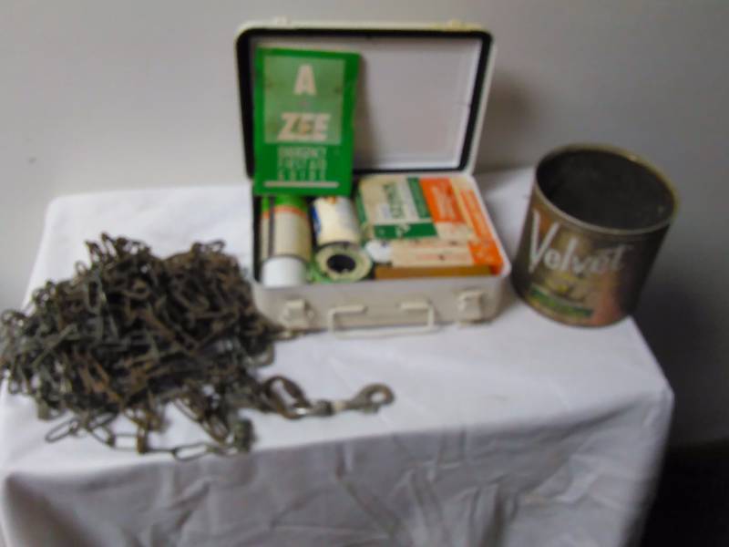 Vintage Velvet Tobacco Can and First Aide Kit