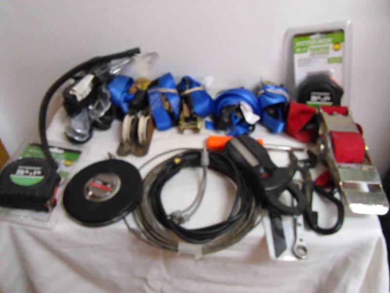 New Tools � 100� cloth tape, 25� tape measure (2), ratchet straps (5) Tarp Straps (5) and more