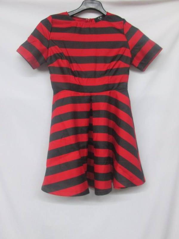 lot 67 image: AX Paris Womens Bold Striped Skater Red Dress