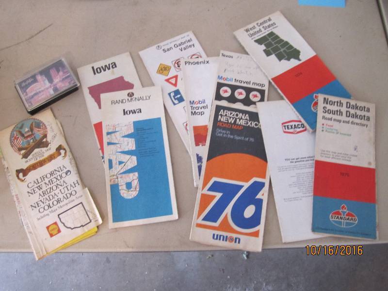 Vintage roadmaps and Las Vegas card...
