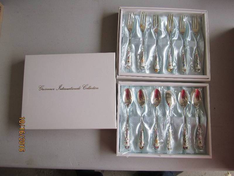 Grosvenor silver plate spoons and f...