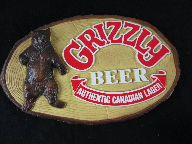 lot 27 image: Grizzly Beer Canadian Lager Beer Sign