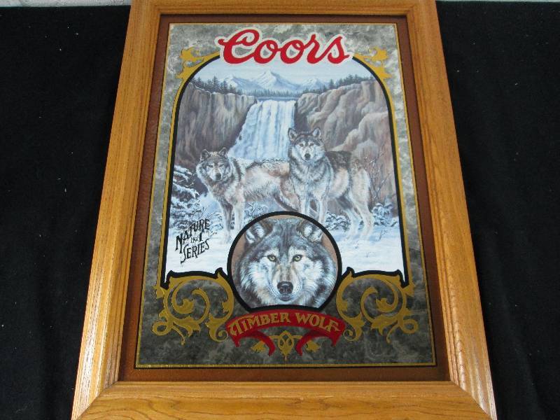 lot 41 image: Coors Beer Bar timber Wolf  Sign