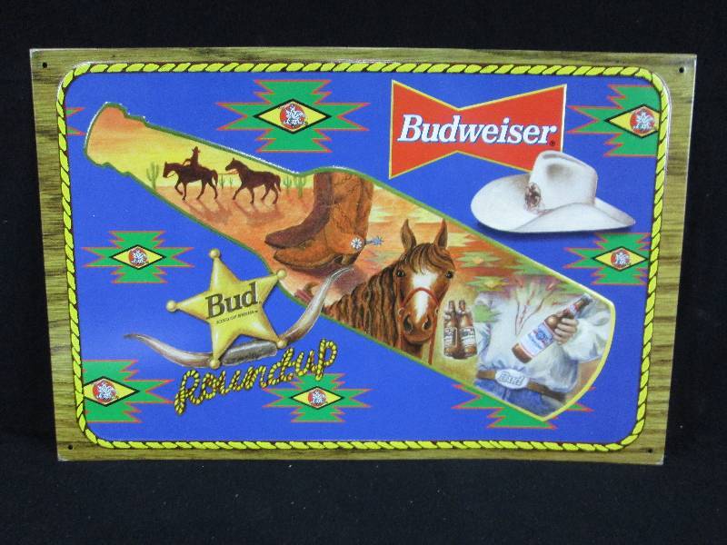 lot 174 image: Embossed Budweiser Tin Sign