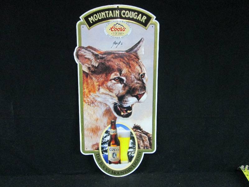 lot 181 image: Coors Beer Embossed Aluminum Sign Mountain Cougar