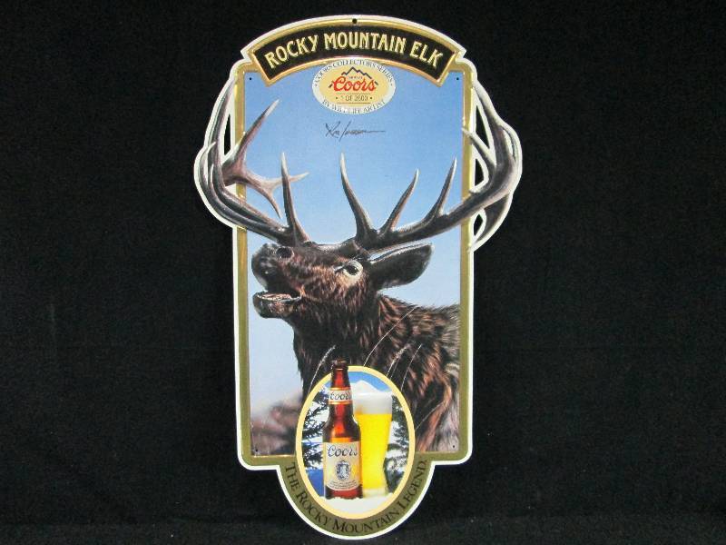lot 183 image: Coors Beer Embossed Aluminum Sign Rocky Mountain Elk