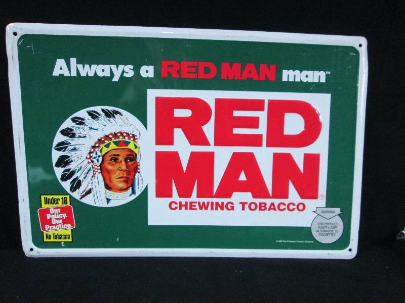 lot 190 image: Red Man Tobacco Embossed Tin Sign