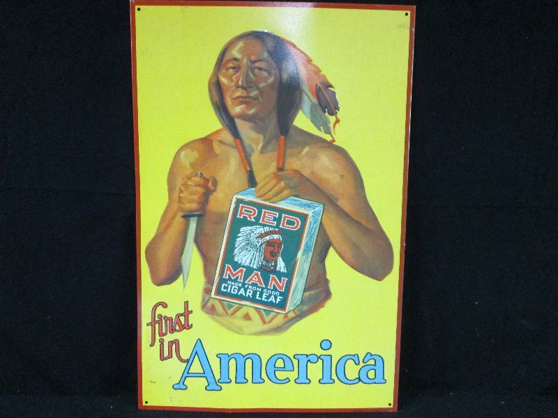 lot 191 image: Red Man Tobacco Embossed Tin Sign