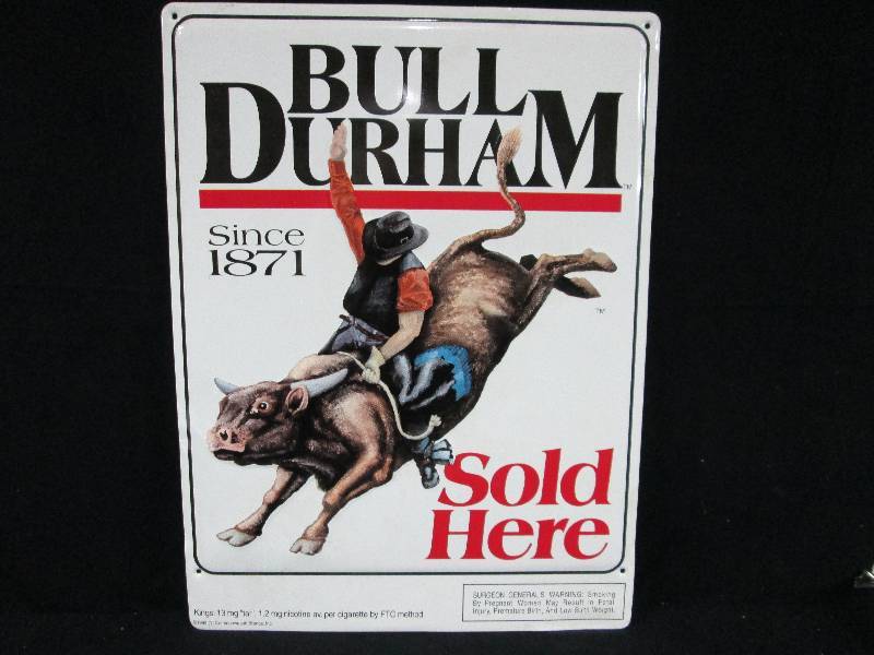 lot 192 image: Bull Durham Tobacco Embossed Tin Sign