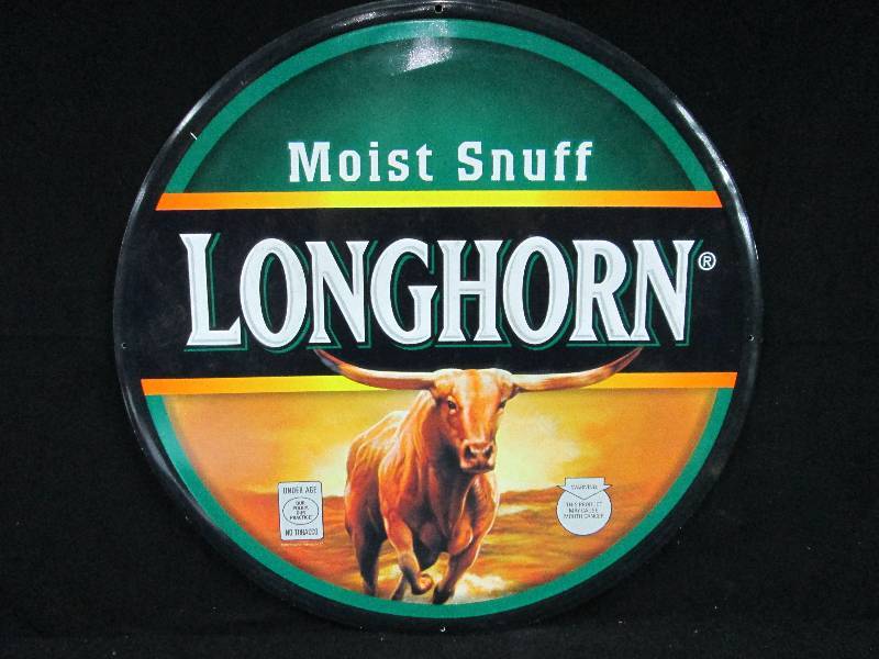 lot 194 image: LonghornTobacco Embossed Tin Sign