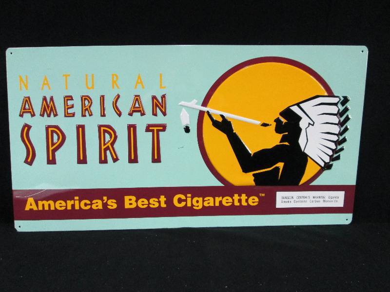 lot 195 image: American Spirit Cigarette Embossed Tin Sign