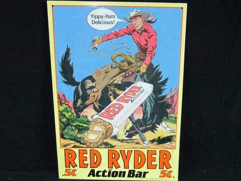 lot 208 image: Red Ryder Action Bar Embossed Tin Sign