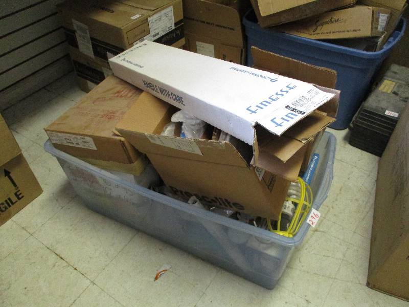 Bin of Lighting Fixtures and Bulbs