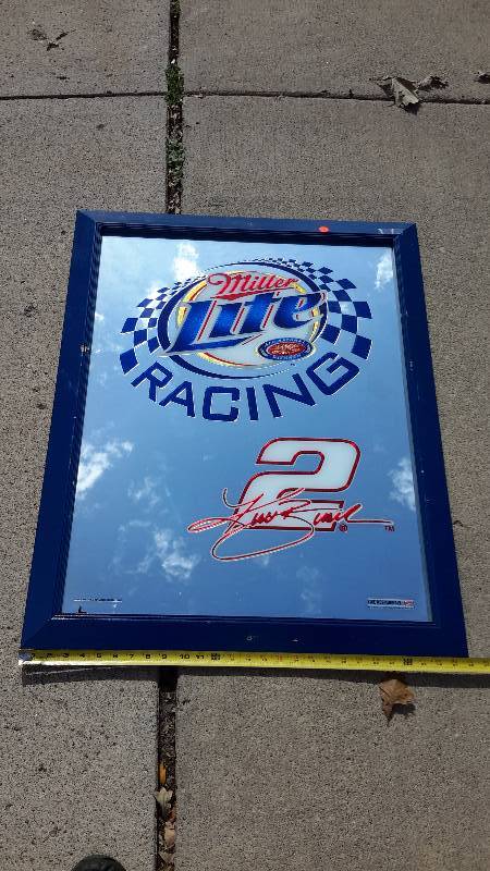 A framed Miller lite NASCAR racing sign #2 signature Kurt Busch 2008