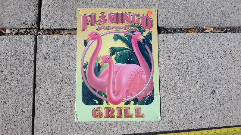 Aluminum flamingo paradise grill sign-new