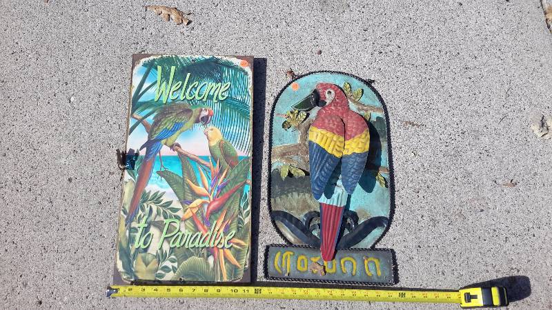 Aluminum Corona macaw sign & large wooden parrot sign from beachcombers 2007
