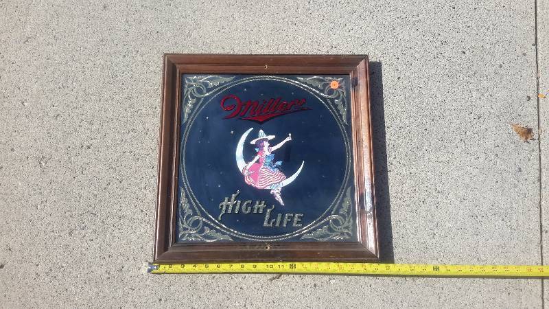 Vintage Miller High Life sign-damaged frame