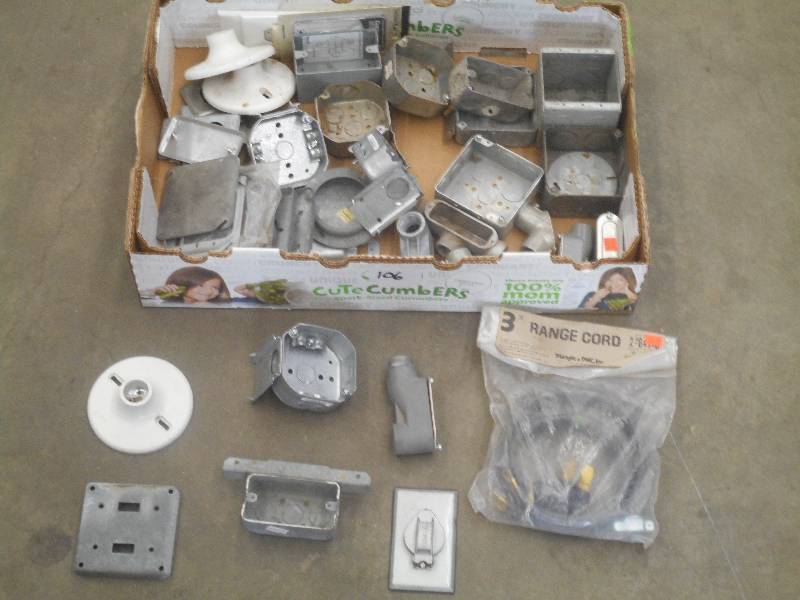 lot 106 image: Box Of Assorted Electrical Supplies...