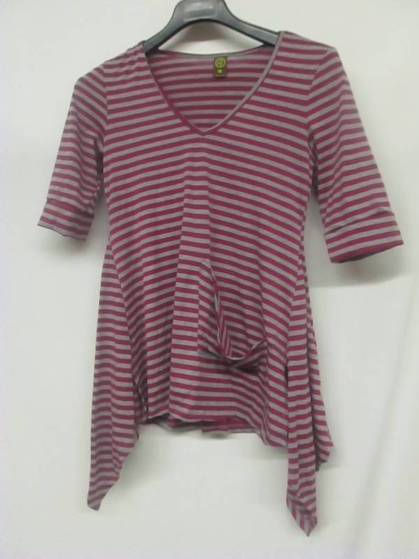 lot 72 image: 247 Comfort Apparel Womens Magenta & Gray Stripe Hi-Lo Tunic
