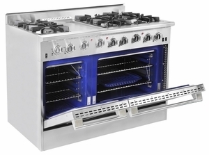 lot 79 image: NEW IN BOX - Thor Kitchen 48-inch Stainless Steel Professional Gas Range with 6 burners and Griddle