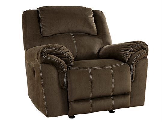 lot 4 image: BRAND NEW IN BOX Signature Design by Ashley Quinnlyn Rocker Recliner Color Coffee