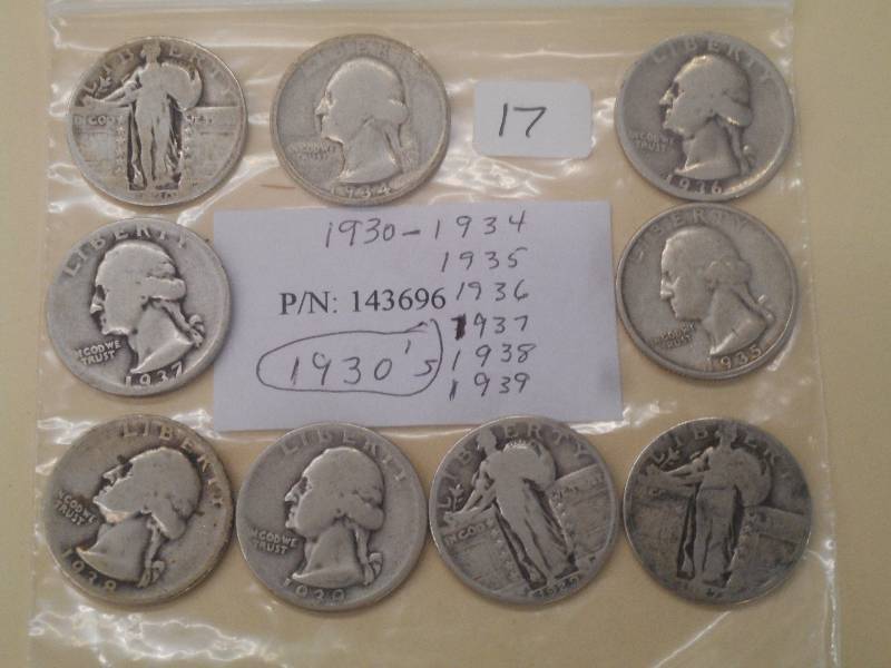 Lot Of (8) 1930s Silver Quarters, ...