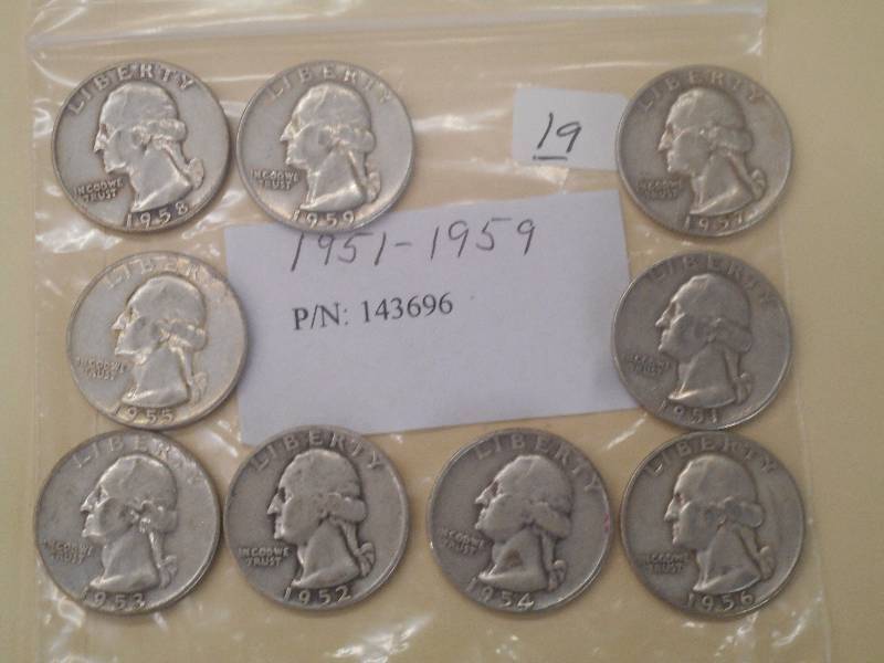 Lot Of (9) Silver Quarters, 1951-19...