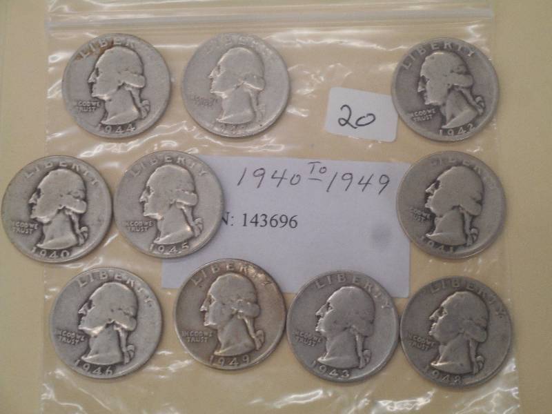 Lot Of (10) Silver Quarters, 1940-1...