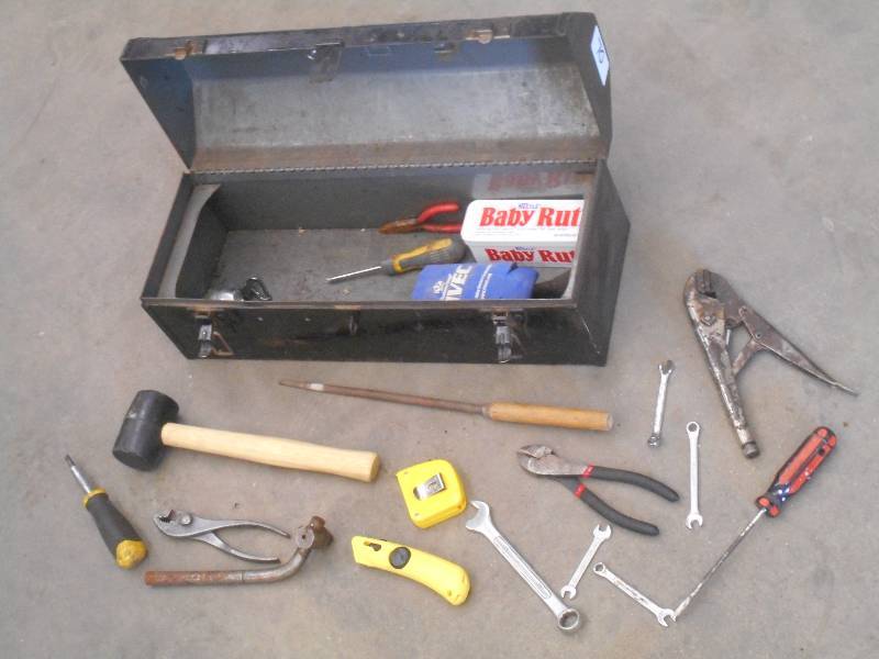 Vintage Steel Toolbox With Assorted...