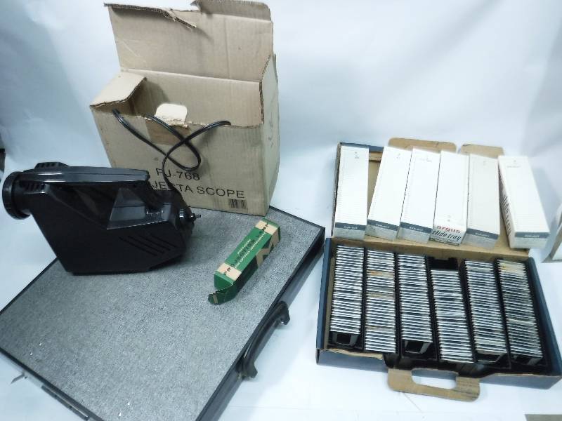 lot 77 image: Lot of Slides, Projector Stand, and a Projecta Scope