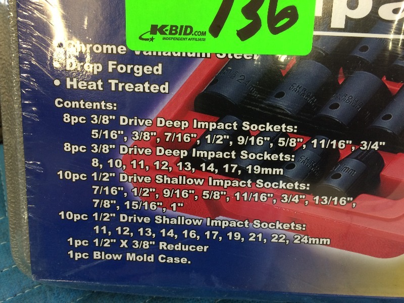 lot 136 image: Impact Socket Set   38pc   NEW