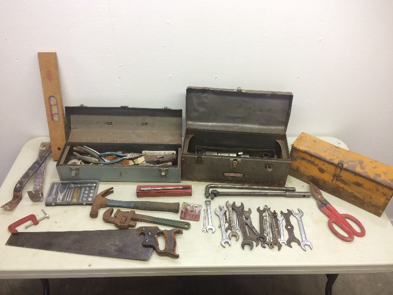 Vintage Toolboxes Full of Tools & Hardware