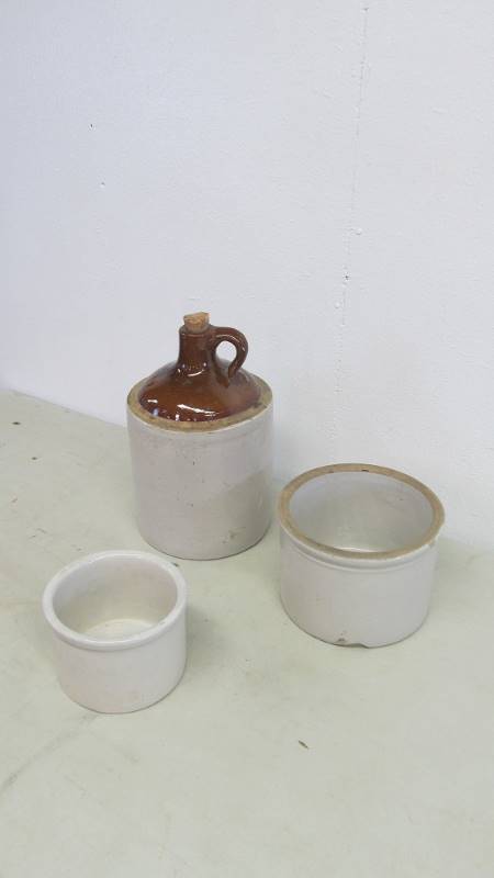 Stoneware Jug & Small Crocks