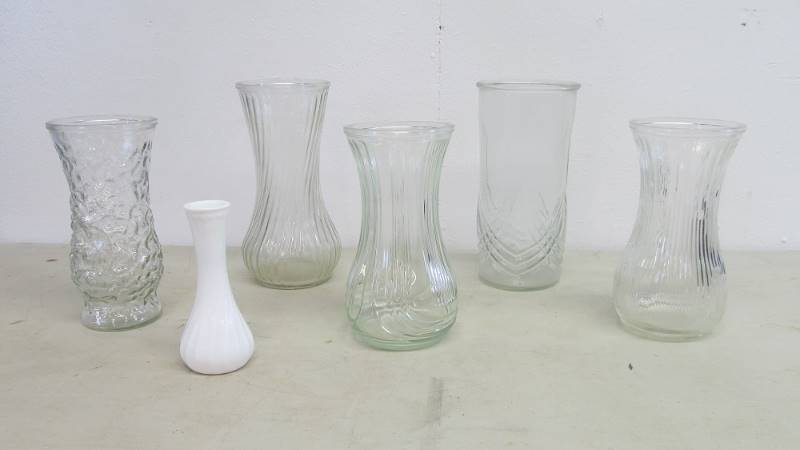6 Larger Vitage Hoosier Glass Vases