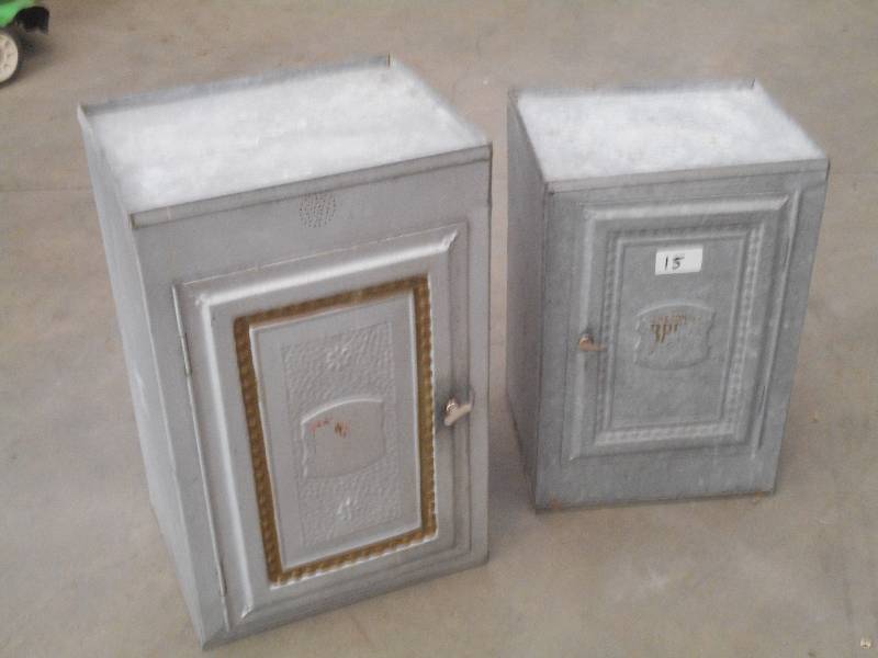 lot 15 image: (2) Vintage Galvanized Bread Boxes ...