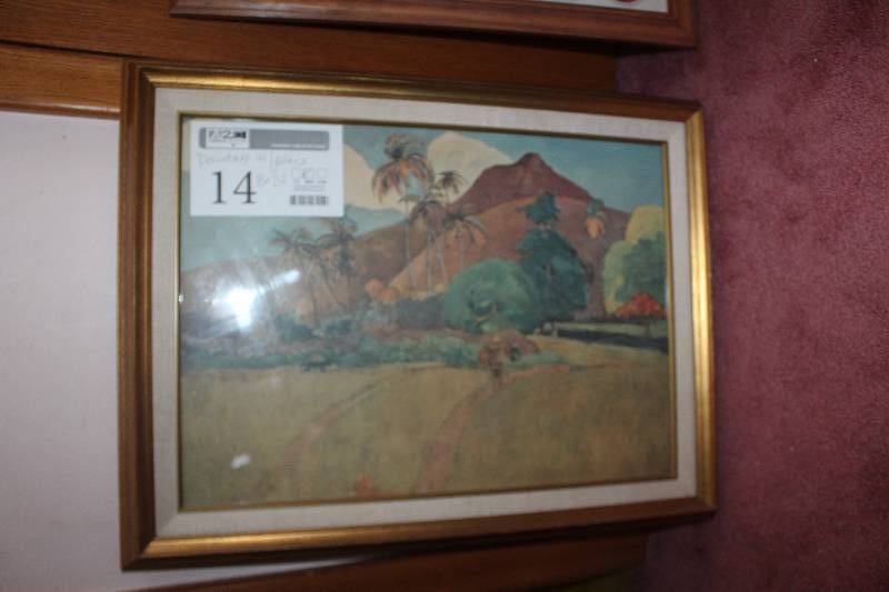 lot 14 image: Framed Signed Gauguin #5290 Tahitian Mountains Painting