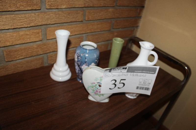 lot 35 image: Lot of (5) Decorative Glassware