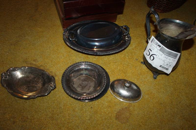 lot 56 image: Lot of (Approximately 5) Silver Serving Dishes & Pitcher