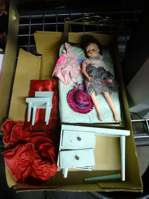 Vintage Doll with Bed and Dresser