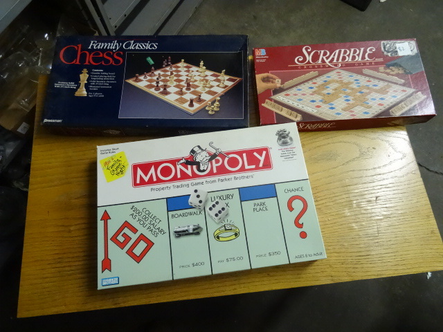 Scrabble, Monopoly, and Chess Set