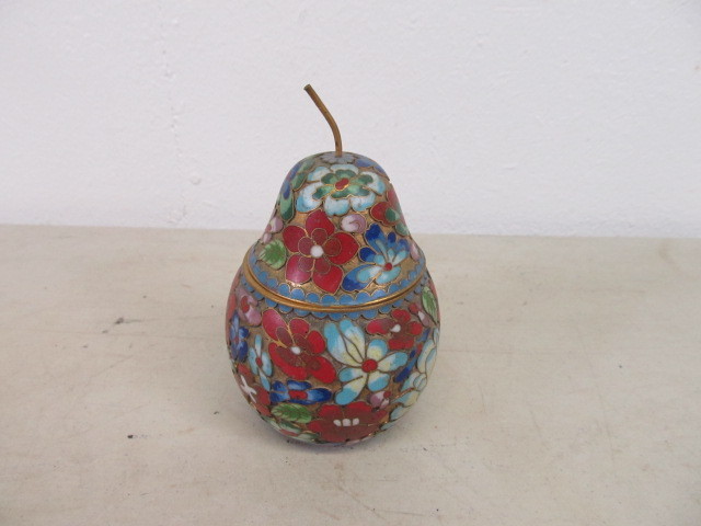 lot 31 image: Vintage Cloisonne Brass Pear Trinket Box